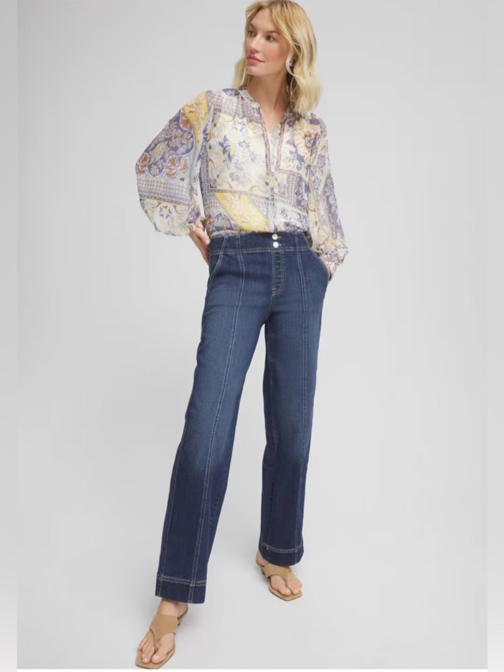 Chico’s Pull-On High-Rise Wide-Leg Jeans in Alora Indigo Dark Blue $119.50 - Picture 3 of 15